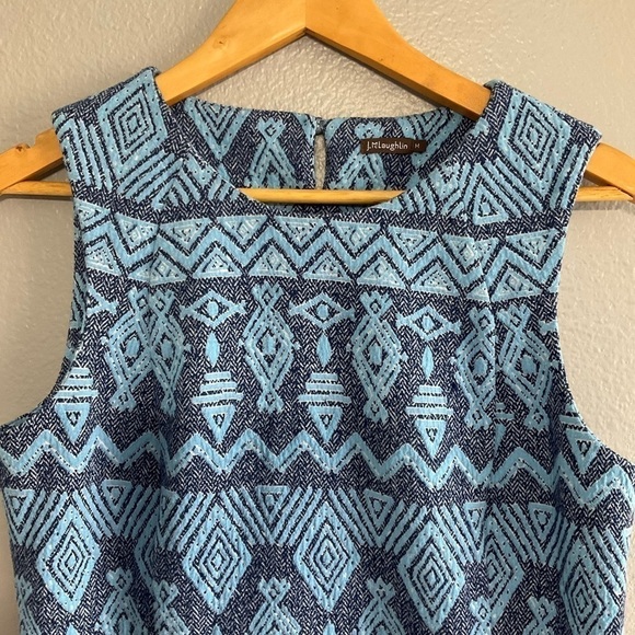 J. McLaughlin Tania Sleeveless Crew Neck Blue Jacquard Medium Blue color T37 - Picture 2 of 9
